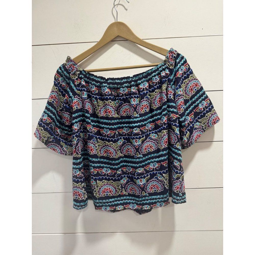 Romeo & Juliet Couture Cropped Off the Shoulder Boho Heavily Embroidered Top Med - Picture 6 of 6